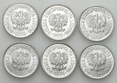 PRL. Aluminium 1 złoty 1974-1976 – 6 sztuk
