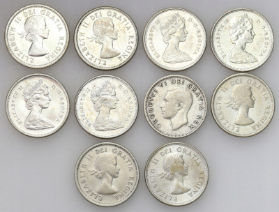 Kanada. 25 centów 1951-1968, 10 szt., SREBRO