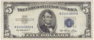 USA. 5 dolarów 1953 - niebieska pieczęć