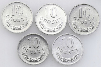 PRL. 10 groszy 1966-1978, 5 sztuk - PIĘKNE