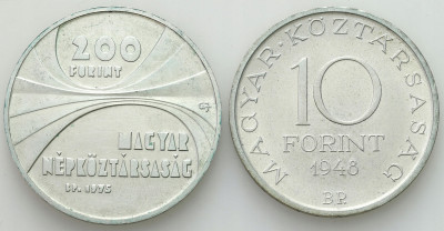 Węgry. 10 forintów 1948 + 200 forintów 1975