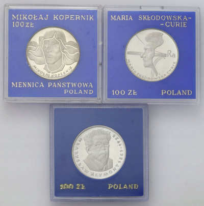 PRL. Zestaw niebieskie pudełka 100 złotych – 3szt