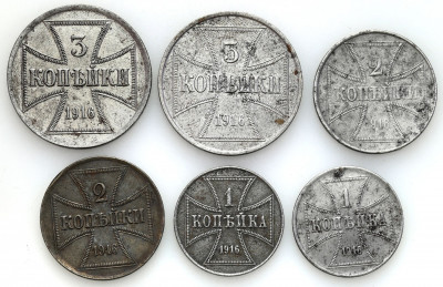 OST. 1, 2, 3 kopiejki 1916, zestaw 6 monet