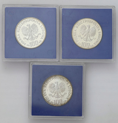 PRL. Zestaw niebieskie pudełka 100 złotych – 3szt