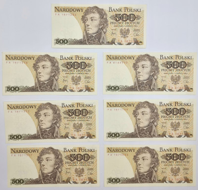 PRL. 500 złotych 1982 Kościuszko -7 szt