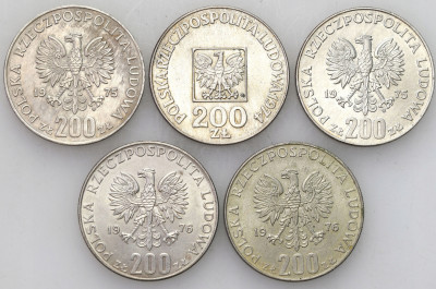 200 złotych 1973, 1974 i 1975, zestaw 5 monet