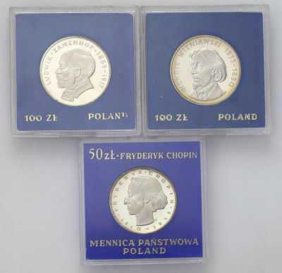 PRL Zestaw niebieskie pudełka 50 i100 złotych–3szt