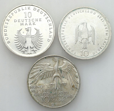 Niemcy, RFN. 10 marek RÓŻNE SREBRO – 3 szt
