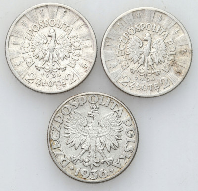 2 złote 1934 Piłsudski + Żaglowiec 1936 – 3szt