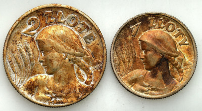 1 złoty 1925 + 2 złote 1925 kropka Londyn, 2 szt