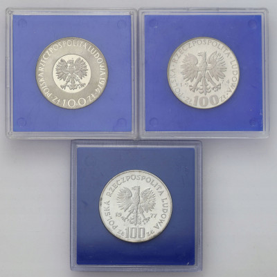 PRL. Zestaw niebieskie pudełka 100 złotych – 3szt