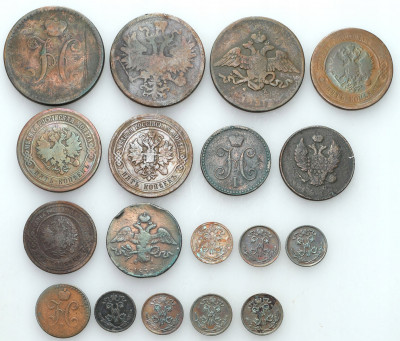 Rosja. Duży zestaw monet miedzianych – 18 szt
