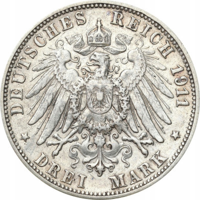Niemcy, Wirttembergia. 3 marki 1911 F, Stuttgart