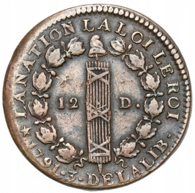 Francja, 12 deniers 1791 R, Orléans – RZADKIE