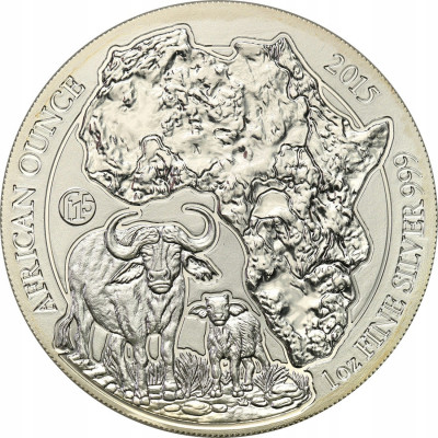 Rwanda 50 Franków 2015 Bawół SREBRO uncja