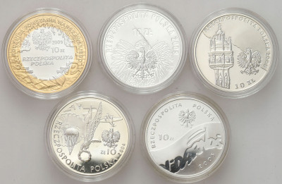 10 złotych 2004-2009 zestaw 5 szt. SREBRO