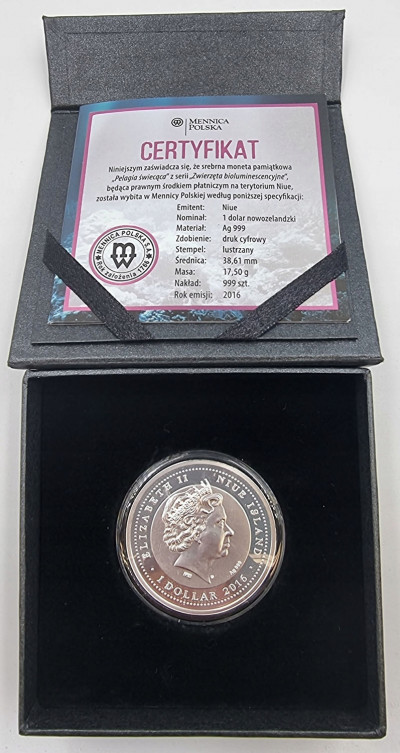 Niue. Dolar 2016 Pelagia świecąca, srebro