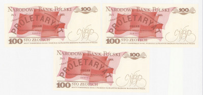 100 złotych 1986, seria SA, 3 szt.