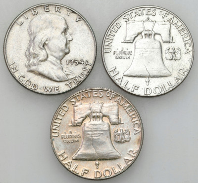 USA 1/2 dolara 1954-1963 dzwon SREBRO zestaw 3 szt