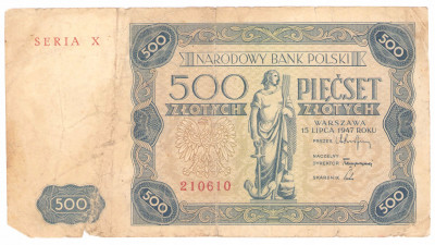 Banknot 500 złotych 1947 seria X