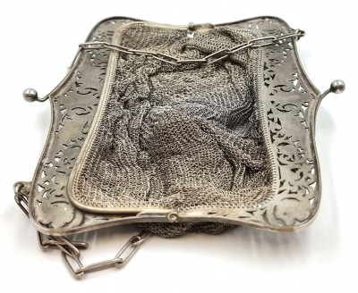 Francja XIX w. piękna torebka balowa SREBRO