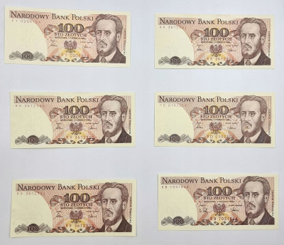 100 złotych 1986, 1988, zestaw 6 sztuk