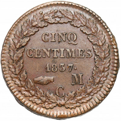 Monako, Honoré V, Cinq Centimes 1837, Monaco