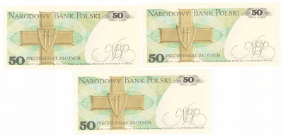 50 złotych 1988 seria GS, 3 szt.