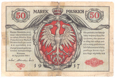 50 marek polskich 1916 seria A – Biletów, jenerał,