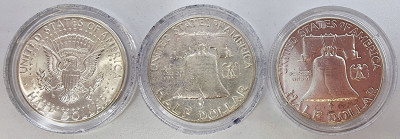 USA 1/2 dolara 1961-1964 dzwon SREBRO zestaw 3 szt