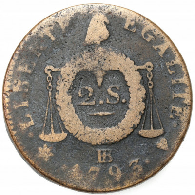 Francja, 2 sols 1793 BB, Strasburg