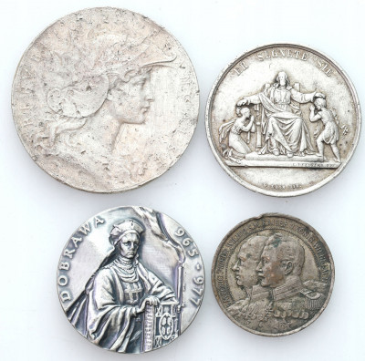Świat, medale, zestaw 4 monet, brąz i srebro