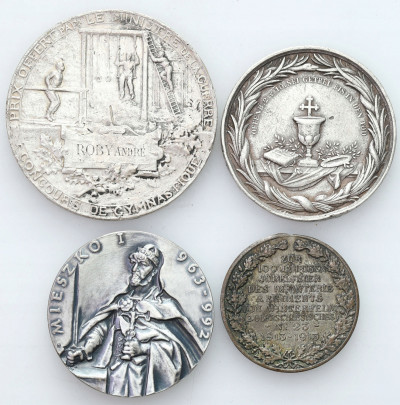 Świat, medale, zestaw 4 monet, brąz i srebro