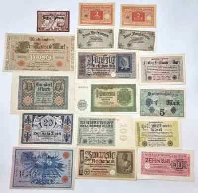 Niemcy. Banknoty, zestaw 17 banknotów