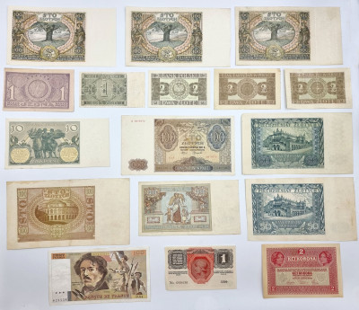 Polska, Austria, Francja, zestaw 17 banknotów