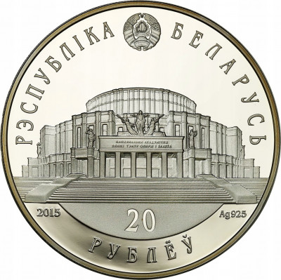 Białoruś 20 rubli BALET 2015 Uncja srebra