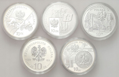 10 złotych 2005-2011 zestaw 5 szt. SREBRO