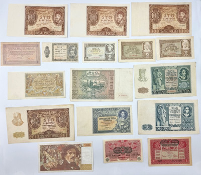 Polska, Austria, Francja, zestaw 17 banknotów