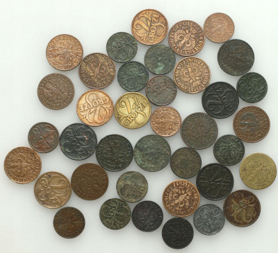 II RP. Zestaw monet 1,2, 5 groszy RÓŻNE-37 monety