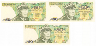 50 złotych 1988 seria GS, 3 szt.