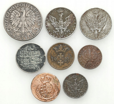Polska XIX – XX, monety, zestaw 8 sztuk