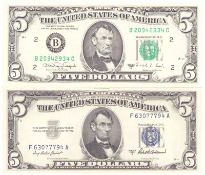 USA. 5 dolarów 1953 i 5 dolarów 1988