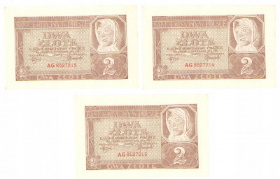 2 złote 1941, seria AG, KOLEJNE NUMERY, 3 szt.