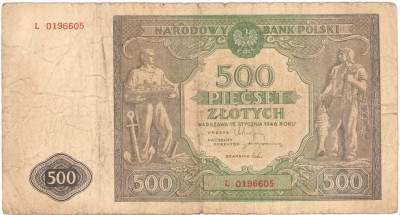 Banknot 500 złotych 1946 seria L