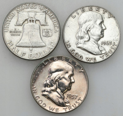 USA 1/2 dolara 1954-1963 dzwon SREBRO zestaw 3 szt