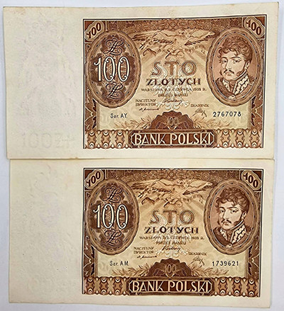 100 złotych 1932 seria A.M. i A.Y. zestaw 2 sztuk