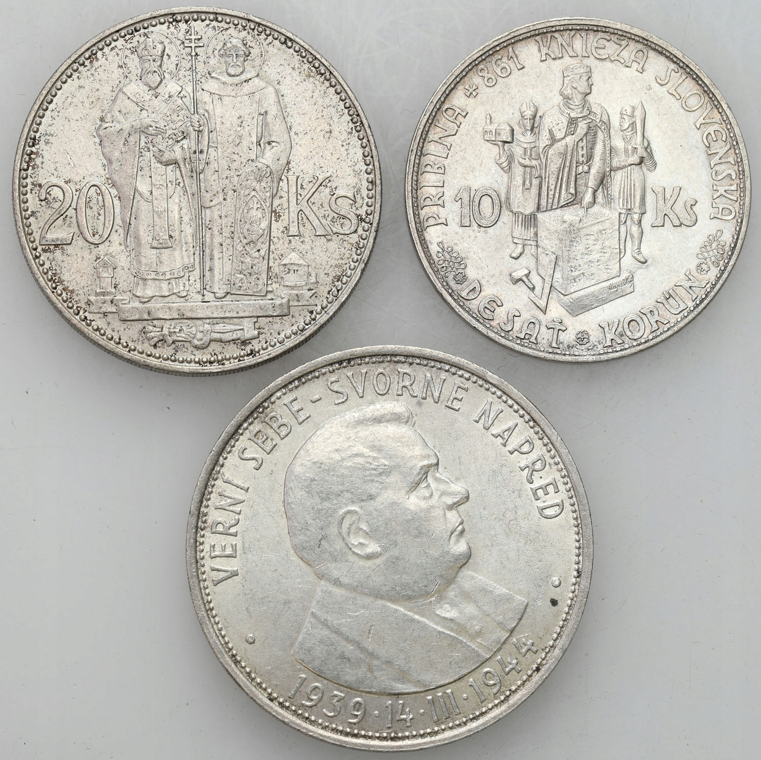 Słowacja, 10-50 koron 1941-1944 – zestaw 3 sztuk.