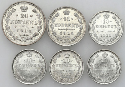 Rosja, 10-20 kopiejek 1913-1915 zestaw, 6 szt