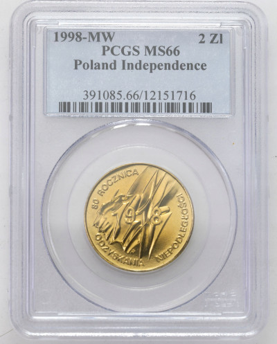 2 zł 1998 80r. Odzyskania Niepodległości PCGS MS66