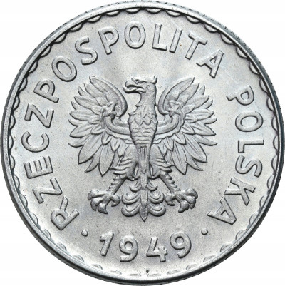 PRL. 1 złoty 1949 Aluminium PIĘKNE